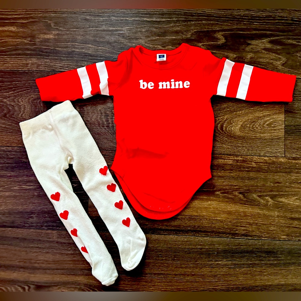 Valentines Day “Be Mine” onesie and tights